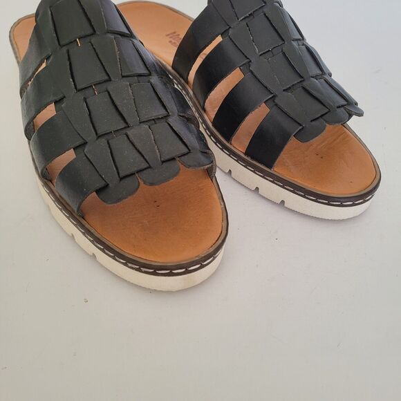 Bearpaw Womens Vanessa Black Leather Huarache Sandals Slip On 9 Medium (B,M) New - Picture 8 of 10